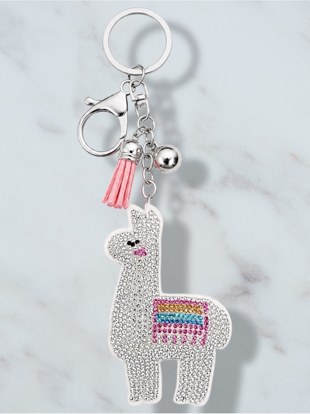 Llama Rhinestone Charm Keychain